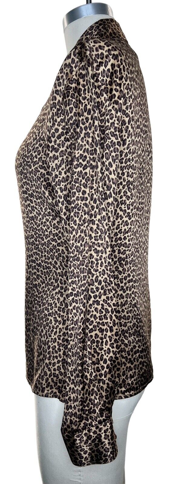 Express Silk Long Sleeved Button Up Leopard Print Blouse Size Small