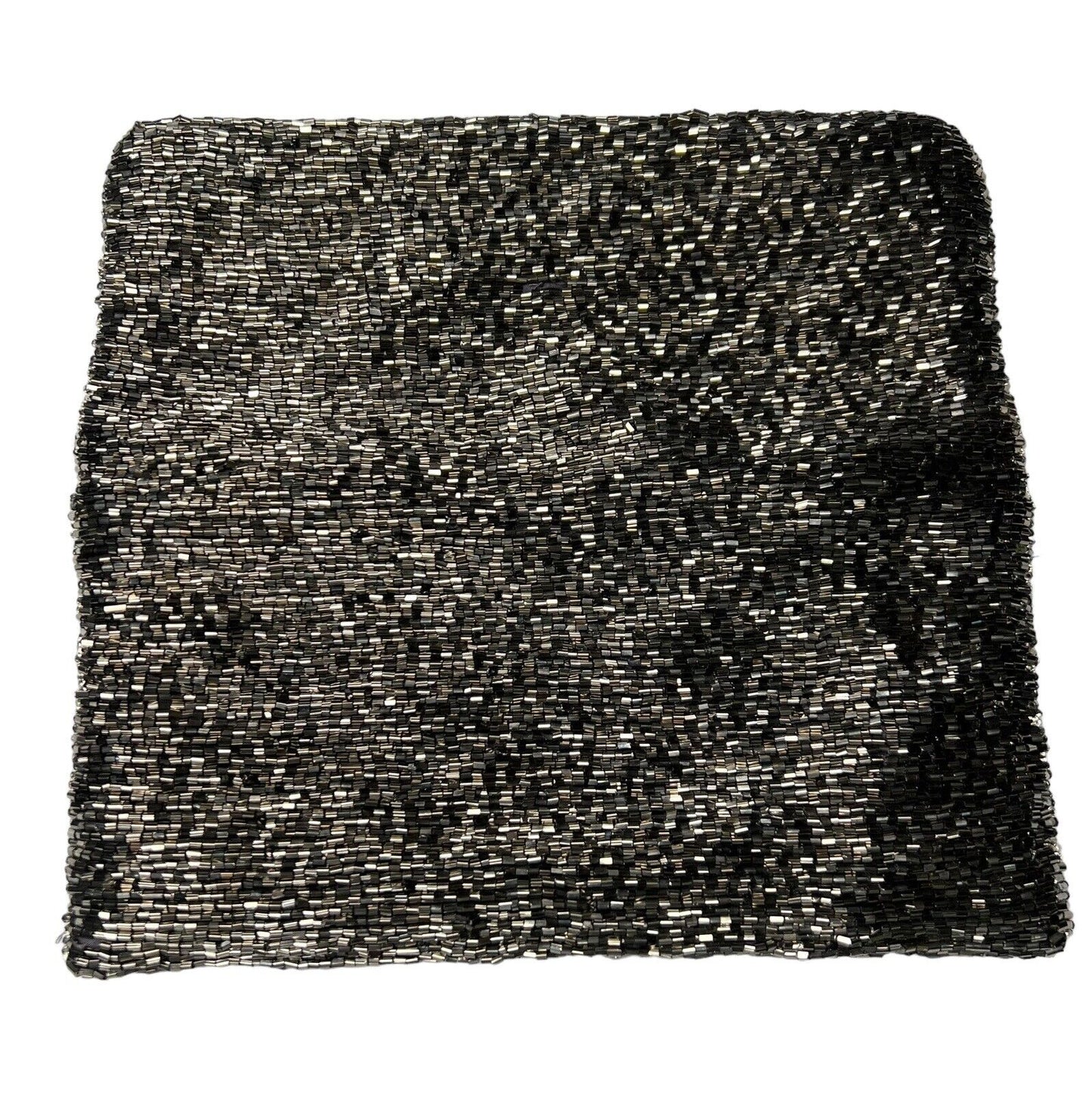 Moyna Fold-over Pewter Beaded Zip Clutch