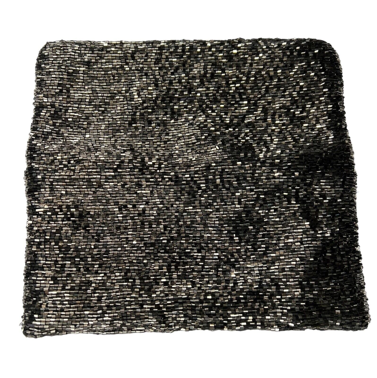 Moyna Fold-over Pewter Beaded Zip Clutch