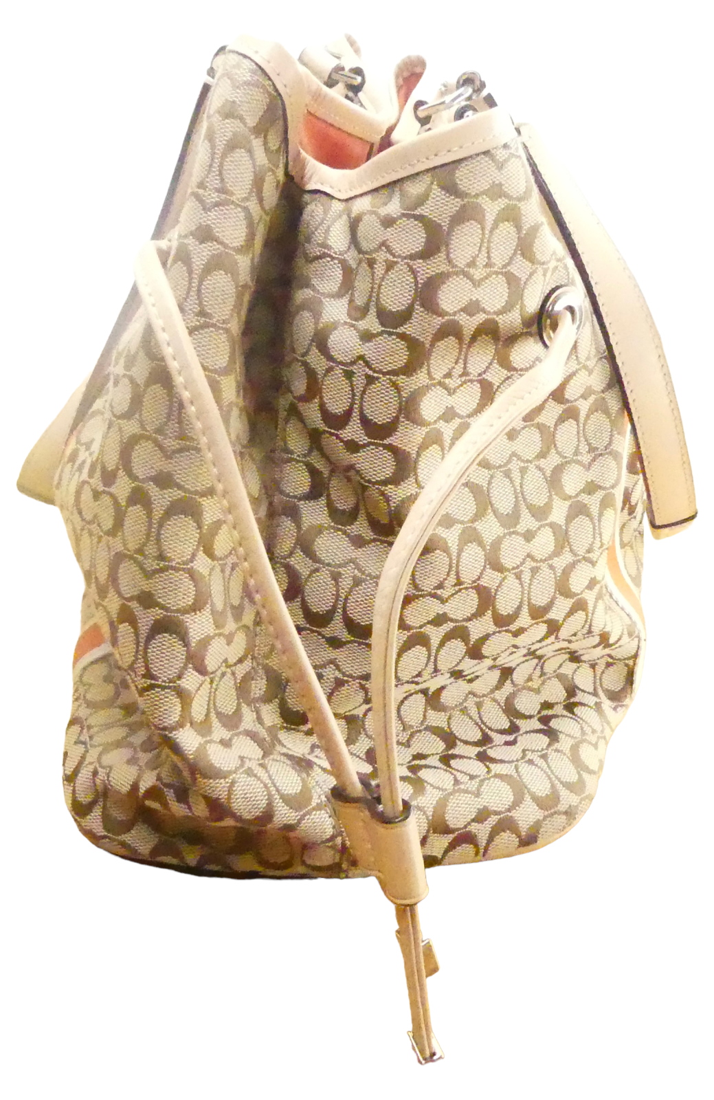 Coach Devin Signature Khaki Orange Stripe Shoulder Bag Serial No: M1381 f261