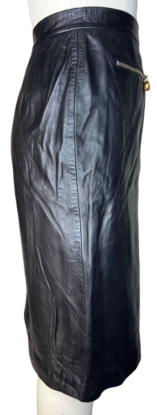 Women’s Black Leather Knee Length Straight Skirt Carlisle Size 12