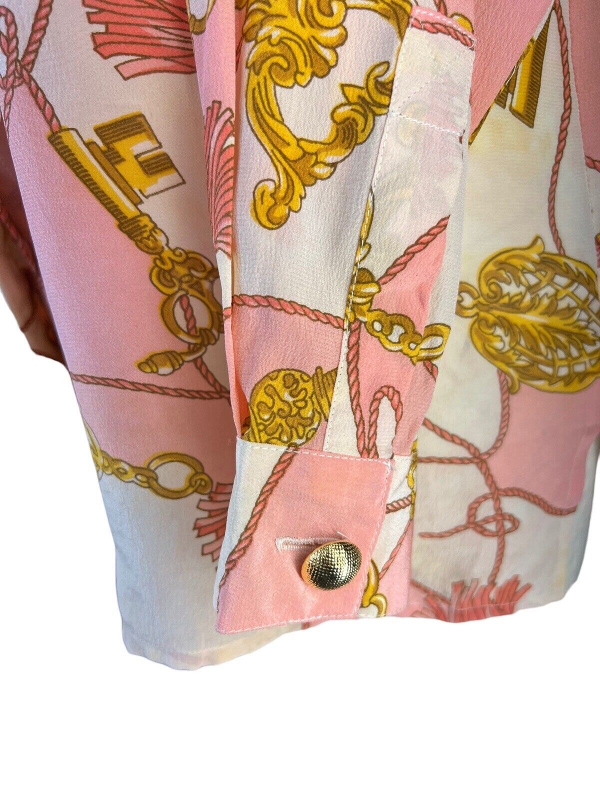 CW Clifford & Willis Baroque Italian Chain Pink Silk Button Up Blouse Size 8
