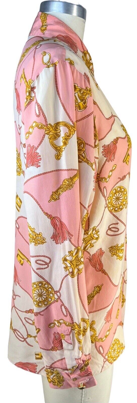 CW Clifford & Willis Baroque Italian Chain Pink Silk Button Up Blouse Size 8