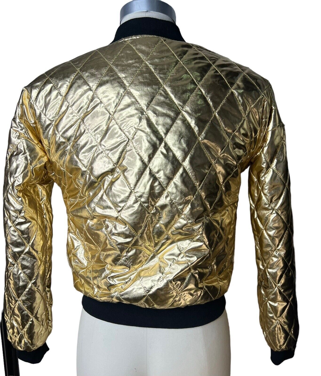 Women’s Reversible Gold Lame Leopard Print Faux Fur Baseball Jacket Size Small