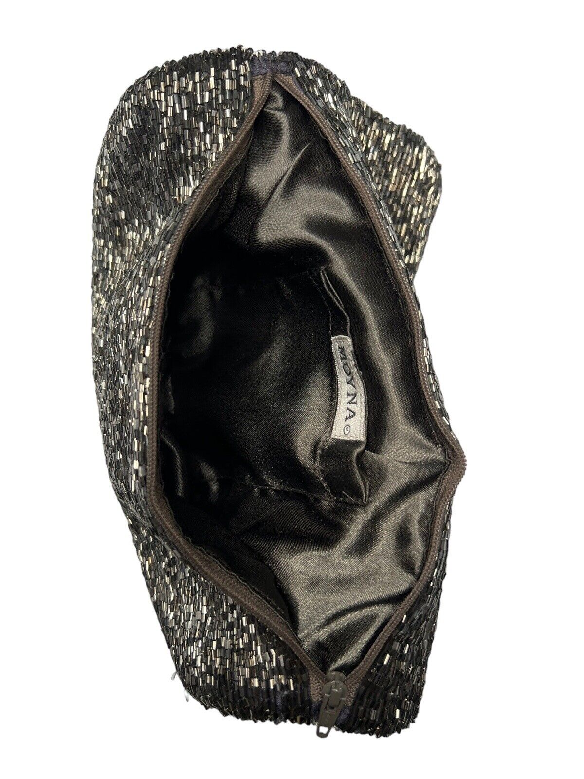 Moyna Fold-over Pewter Beaded Zip Clutch