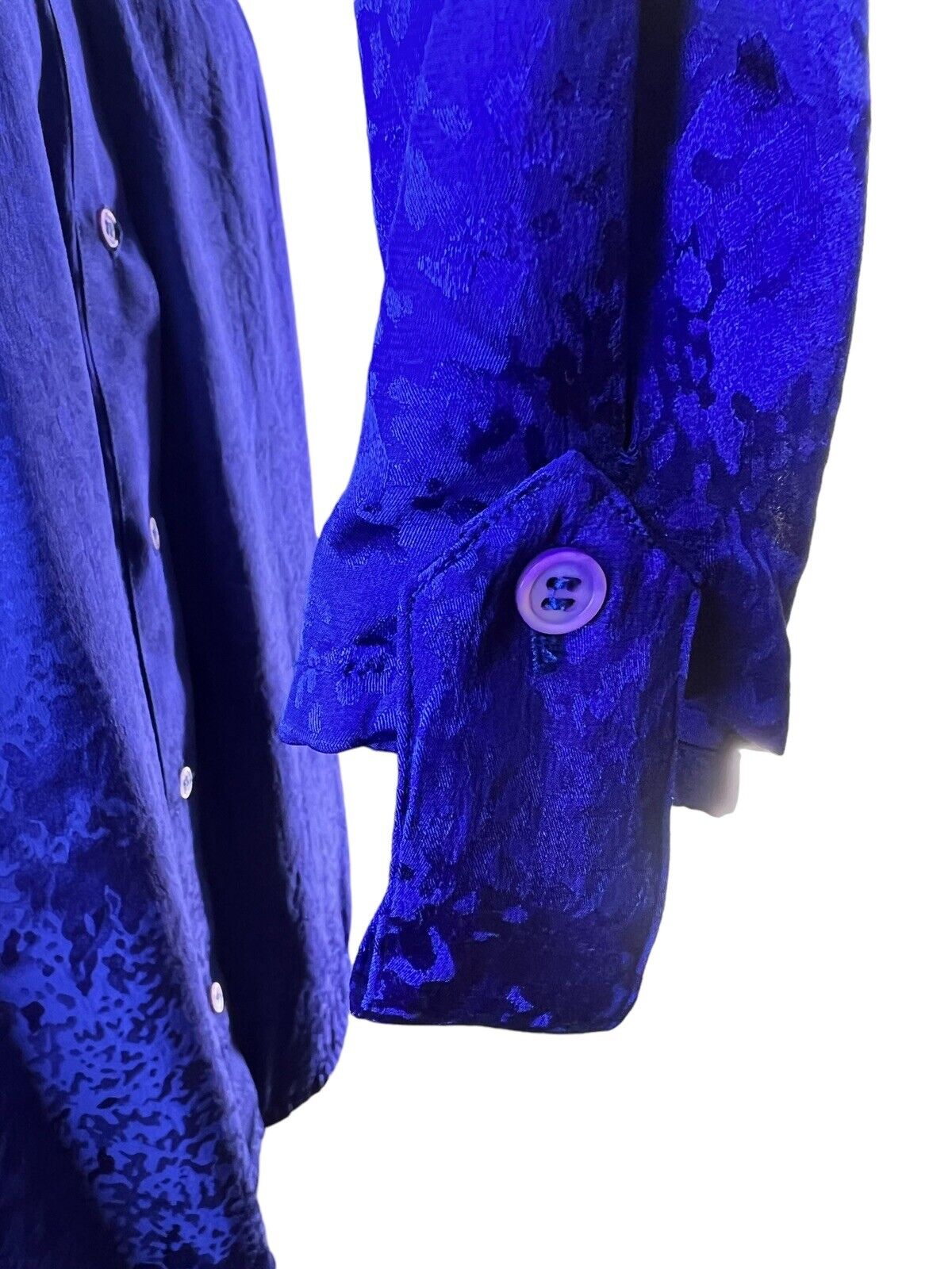 Stanley Nelson Indigo Blue Silk & Leather Studded Beaded Button Up Top Size L