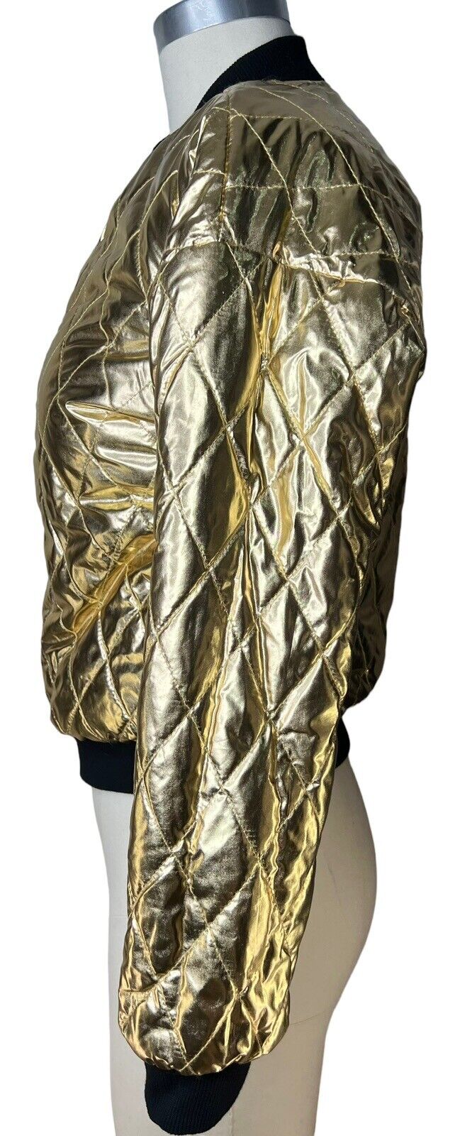 Women’s Reversible Gold Lame Leopard Print Faux Fur Baseball Jacket Size Small