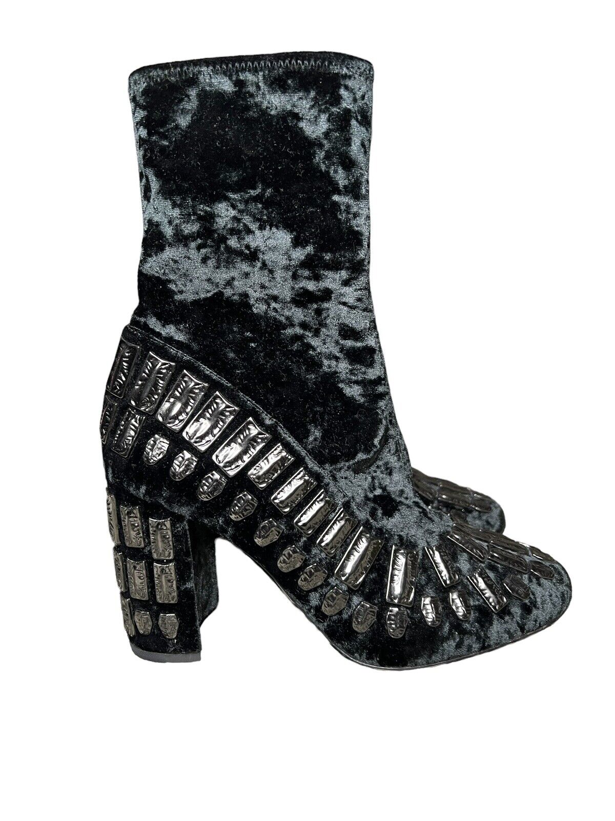 Samuele Failli Charcoal Studded Velvet Booties Size 37.5/6.5 New