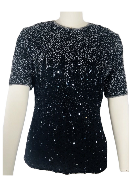 Stenay Black Silk Beaded Sequined Top Size S