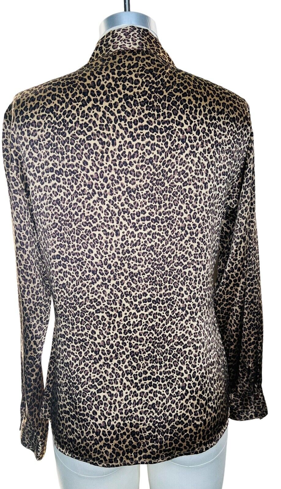 Express Silk Long Sleeved Button Up Leopard Print Blouse Size Small