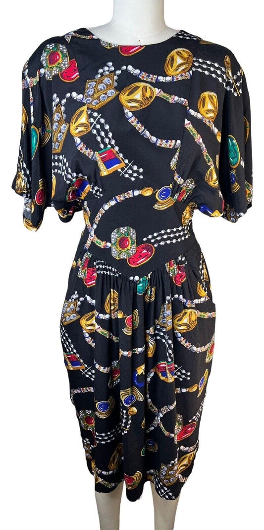 Karin Steven’s Gemstone Print Dolman Short Sleeved Pencil Midi Dress