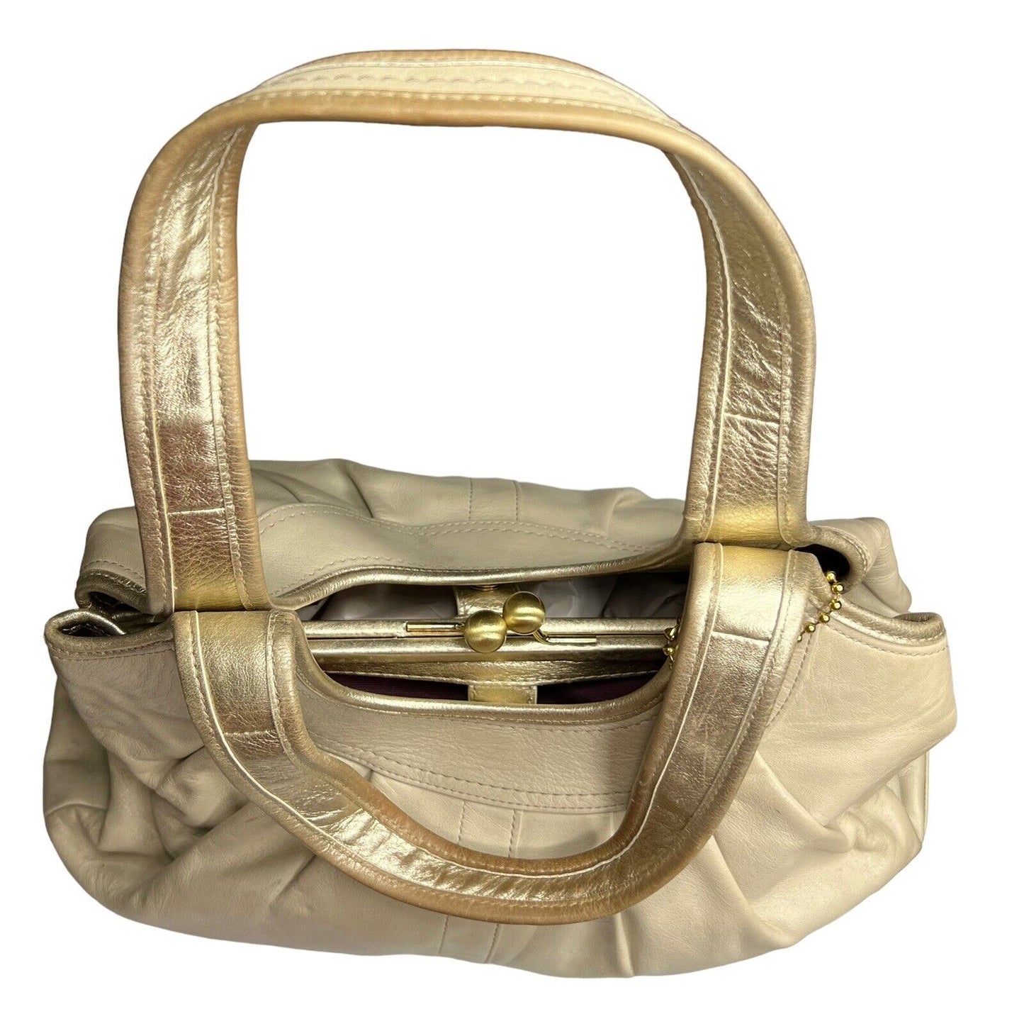 Coach Ivory & Gold Ergo Pleated Satchel Shoulder Bag 