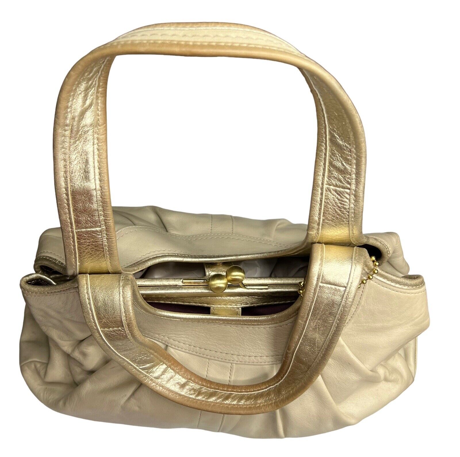 Coach Ivory & Gold Ergo Pleated Satchel Shoulder Bag 