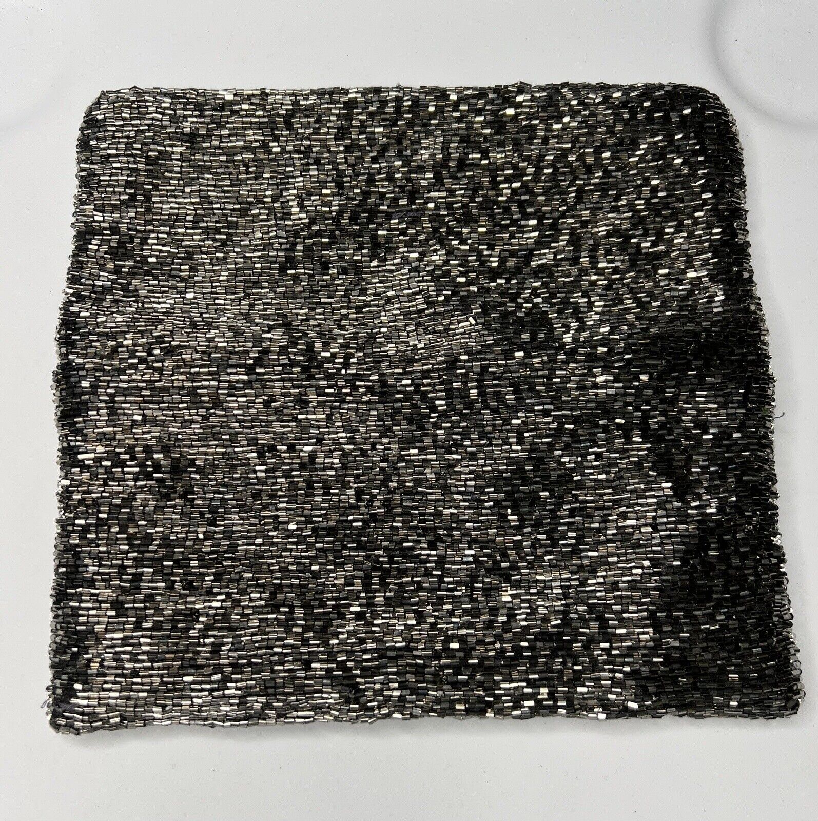 Moyna Fold-over Pewter Beaded Zip Clutch