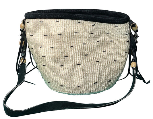 Vintage Straw Bucket Purse Handbag Bag Suede Straps Beads