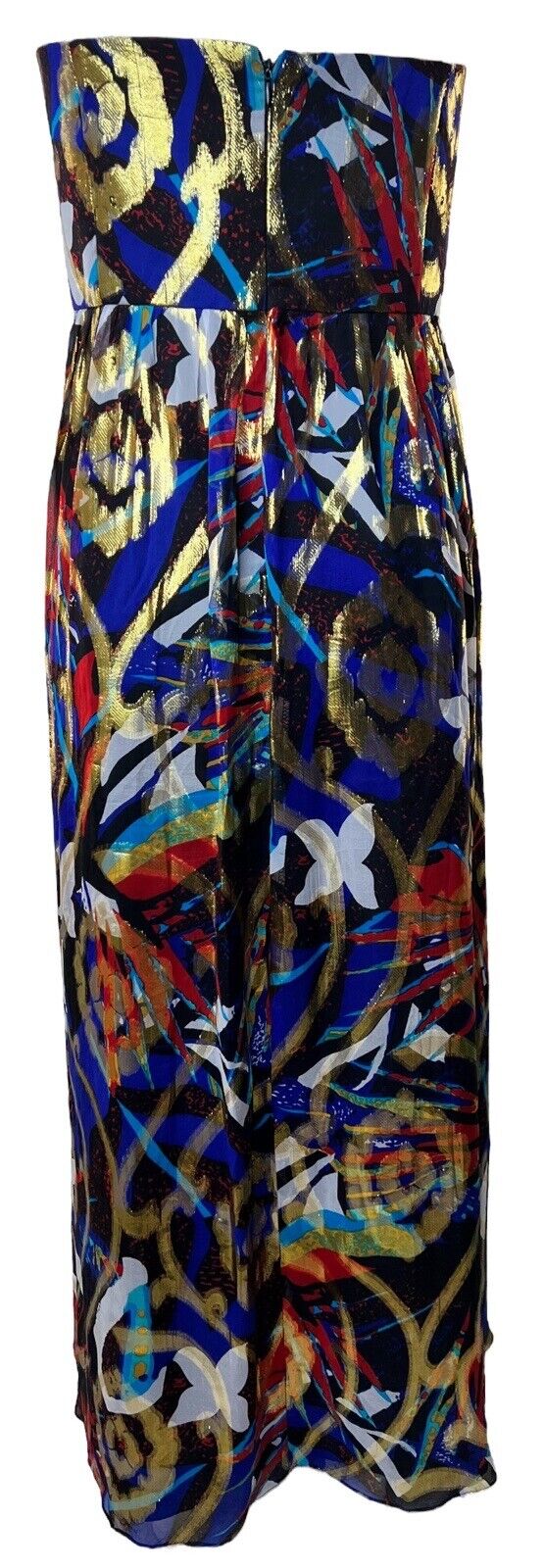 Oleg Cassini Silk Multicolor Gold Metallic Halter Maxi Dress Size 14W