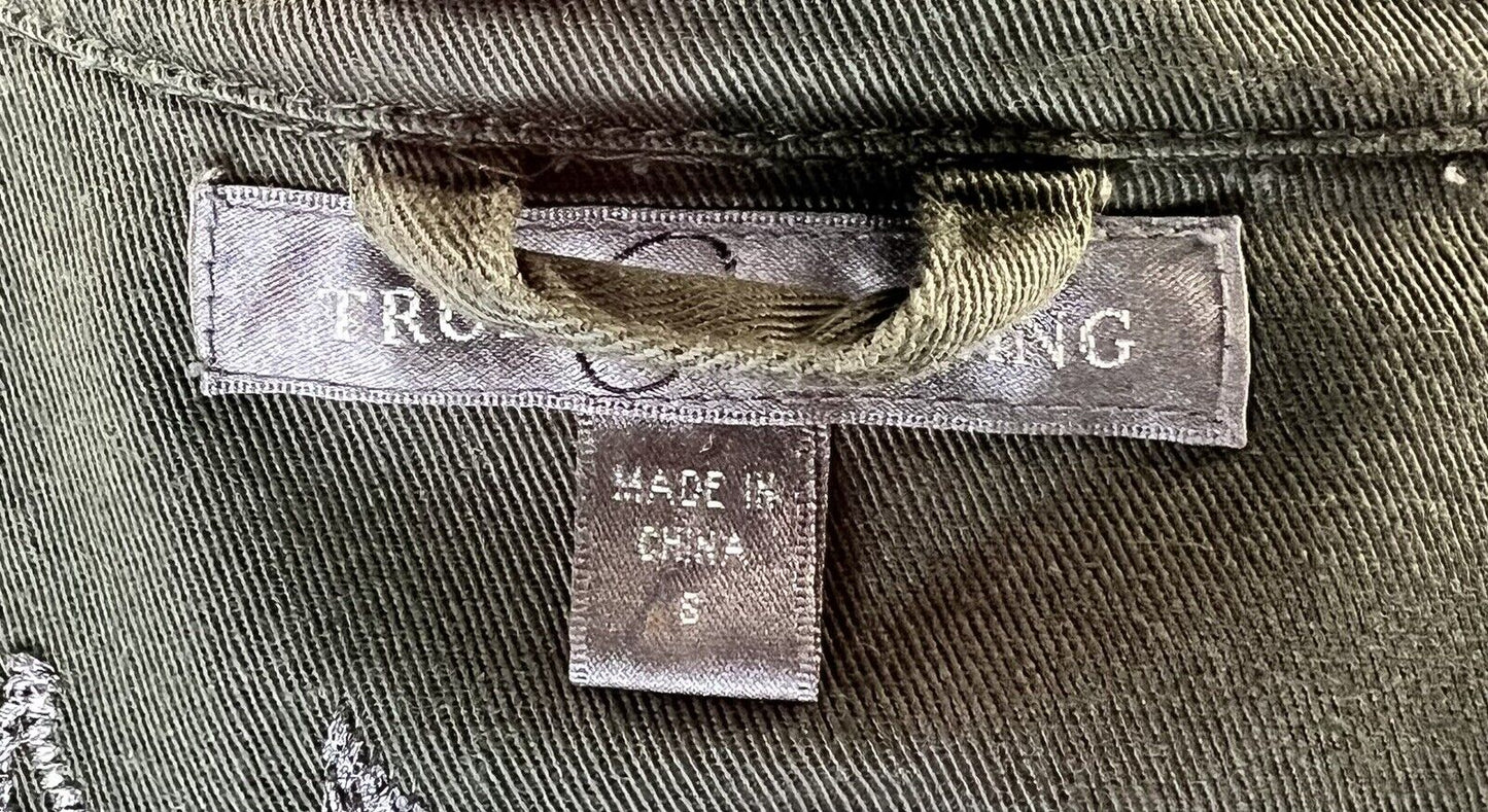 True Meaning Army Green Embroidered Belted Jacket Size Small