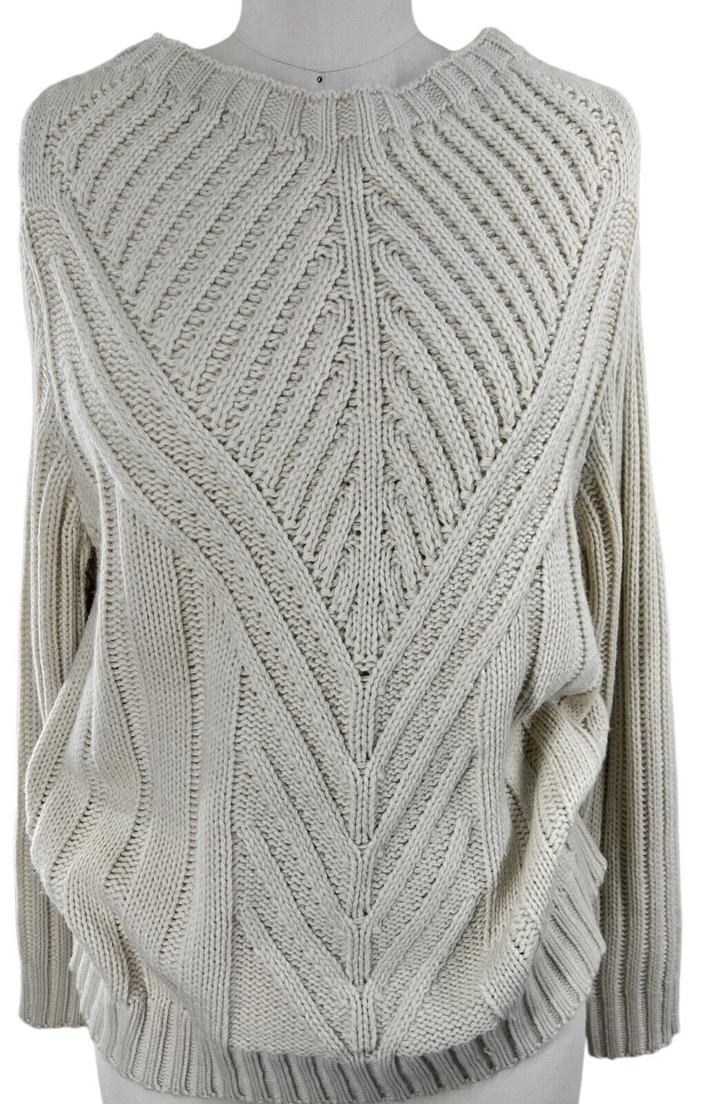 Women’s Cold Shoulder Cable Knit Cream Sweater by Miami Size M