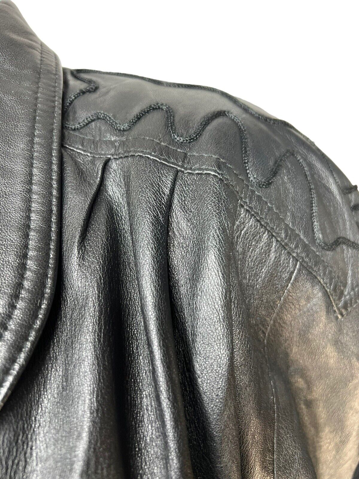 Women’s Black Italian Leather Cropped Jacket Embroidered Shoulder By Regal