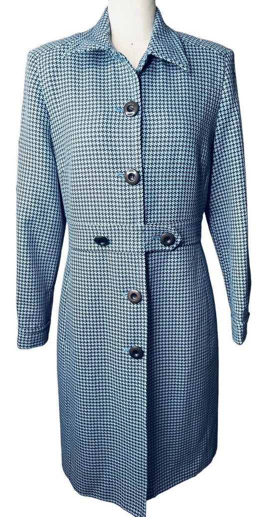 Larry Levine Black & Blue Houndstooth Overcoat Size 8