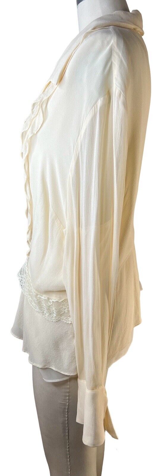 Jones New York 100% Silk Chiffon Ivory White Blouse Lace Detail Layered Size 20W