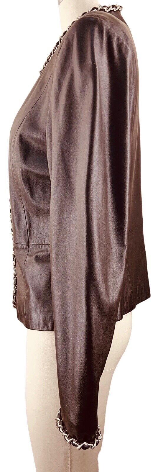Bradley By Bradley Bayou Brown Leather Jacket Chain Trim
