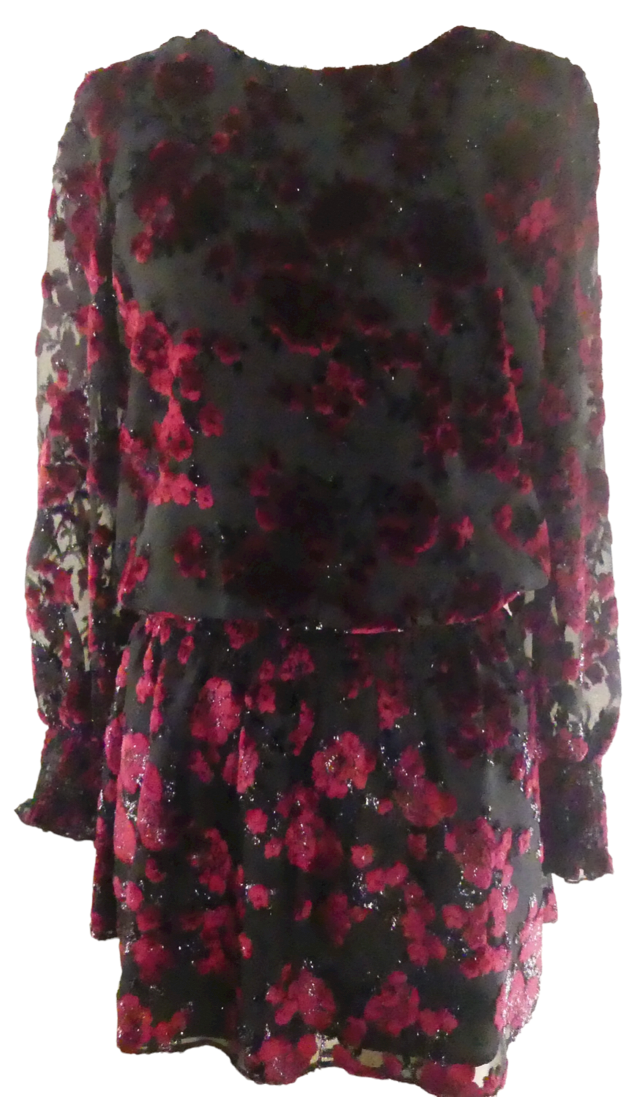 ParkerNY Velour Dress With Roses w/Metallic Thread Shirred Elastic Waist