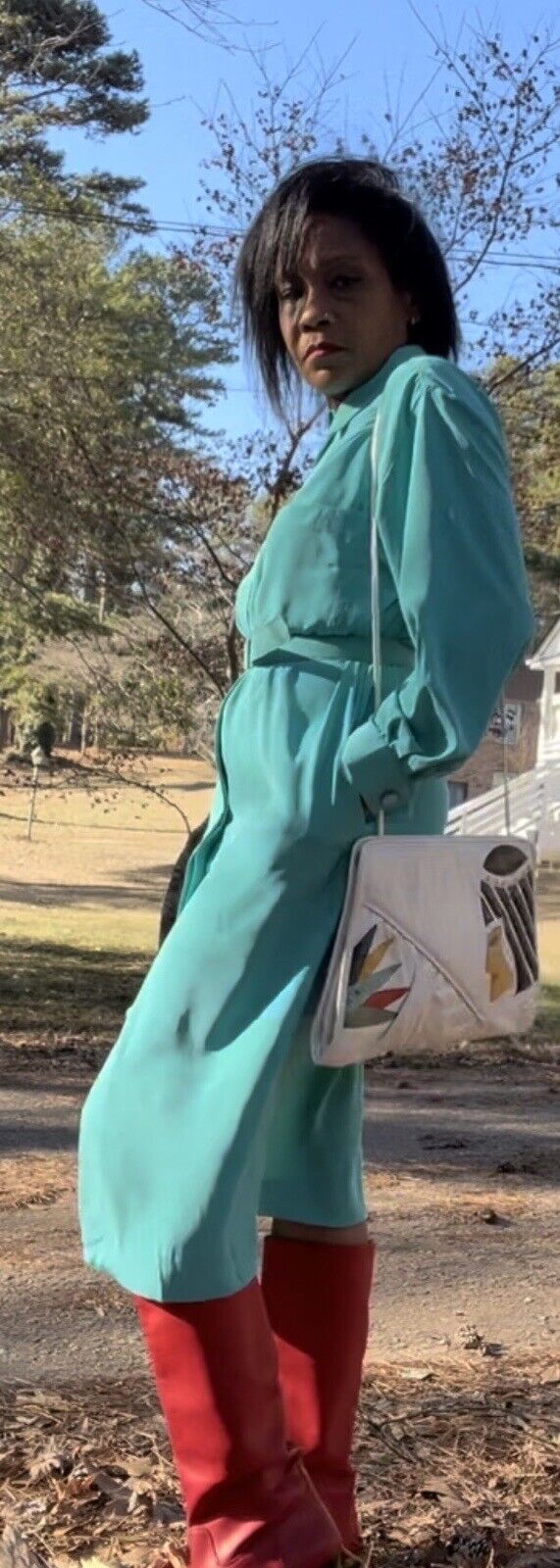 Schrader Teal Belted Shirt dress Size 10