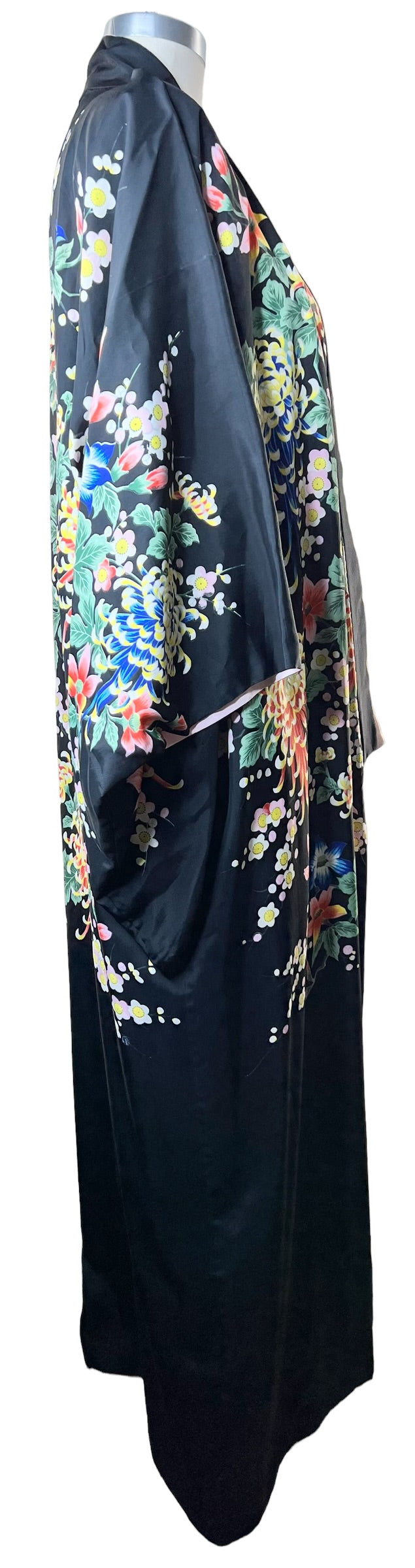 Vintage Bespoke Silk Japanese Floral Painted Reversible Kimono Made in Japan One Size