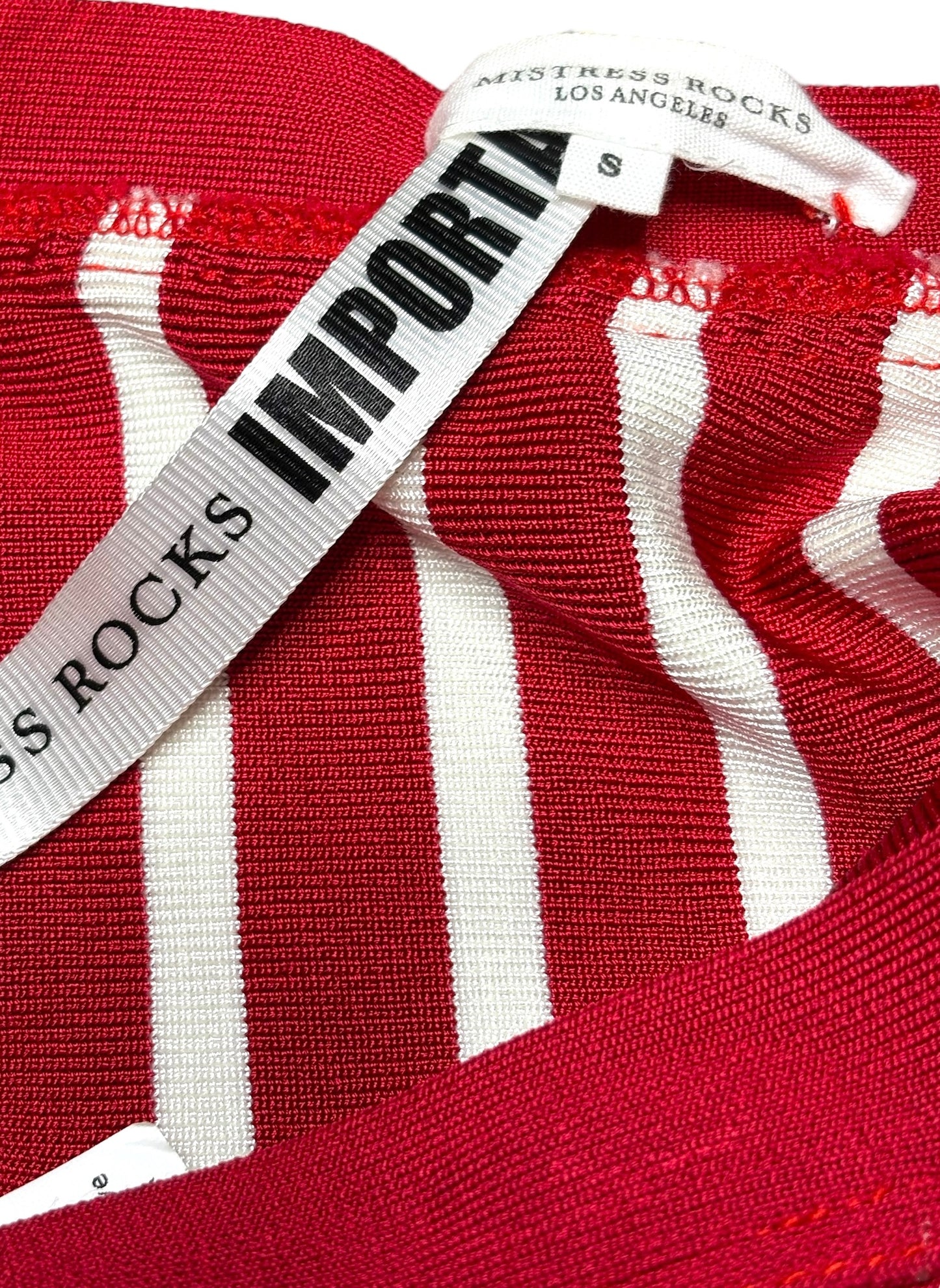 Mistress Rocks LA Red & White Striped Bandage Material Palazzo Bodycon Pants