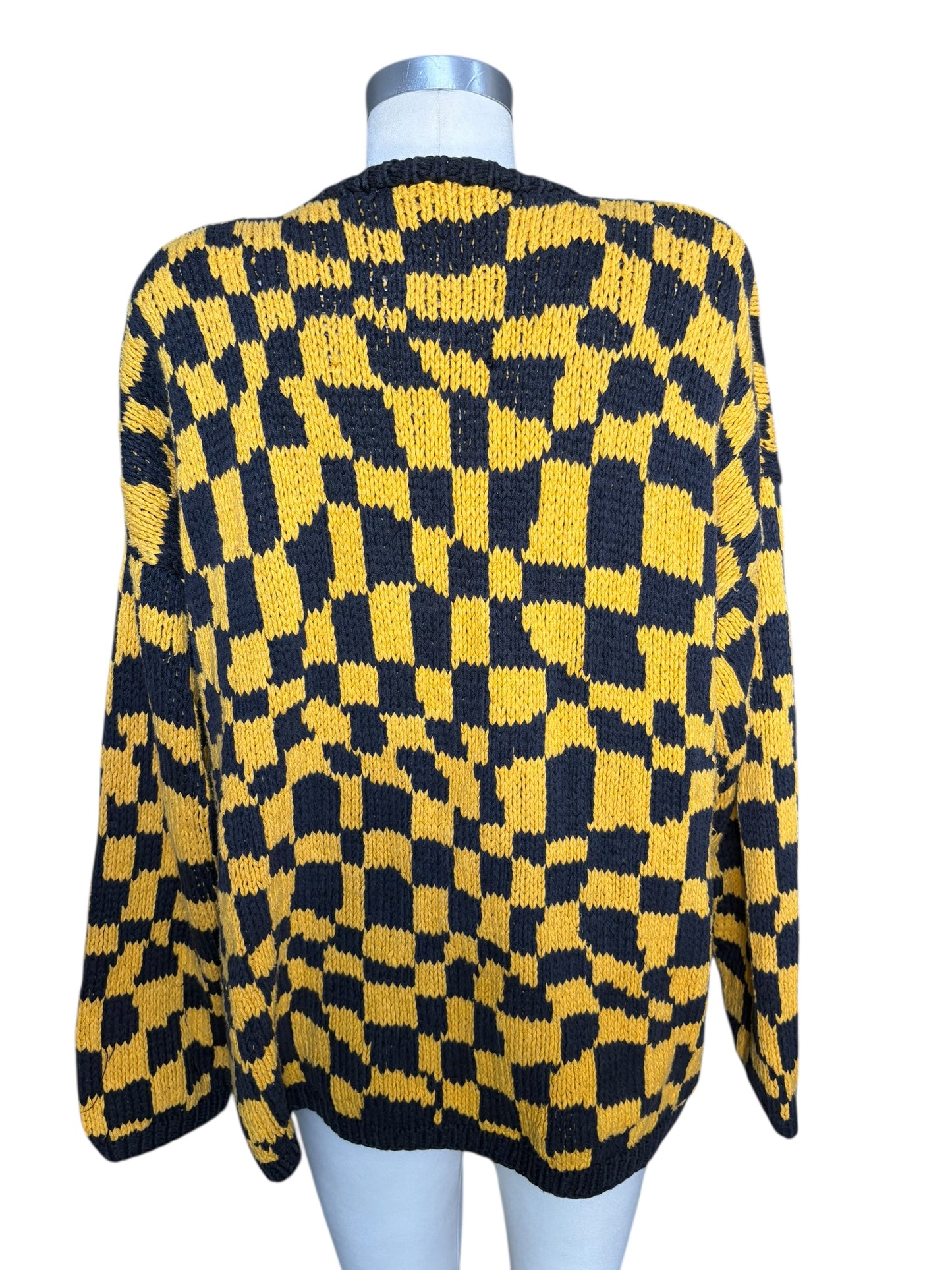 KIKIT Maurice Sasson Oversized Cotton Cable Knit Houndstooth Cardigan