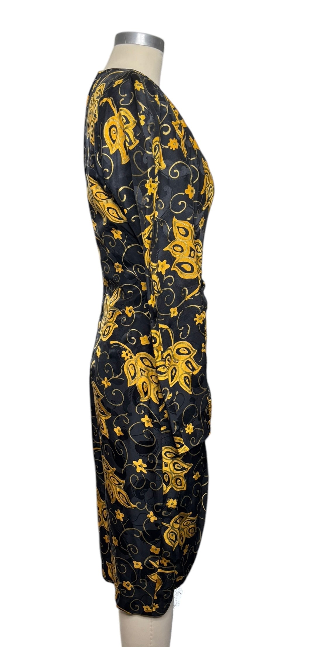 Vintage Silk Long-sleeved Midi Pencil Dress Regina Kravitz for David Starington