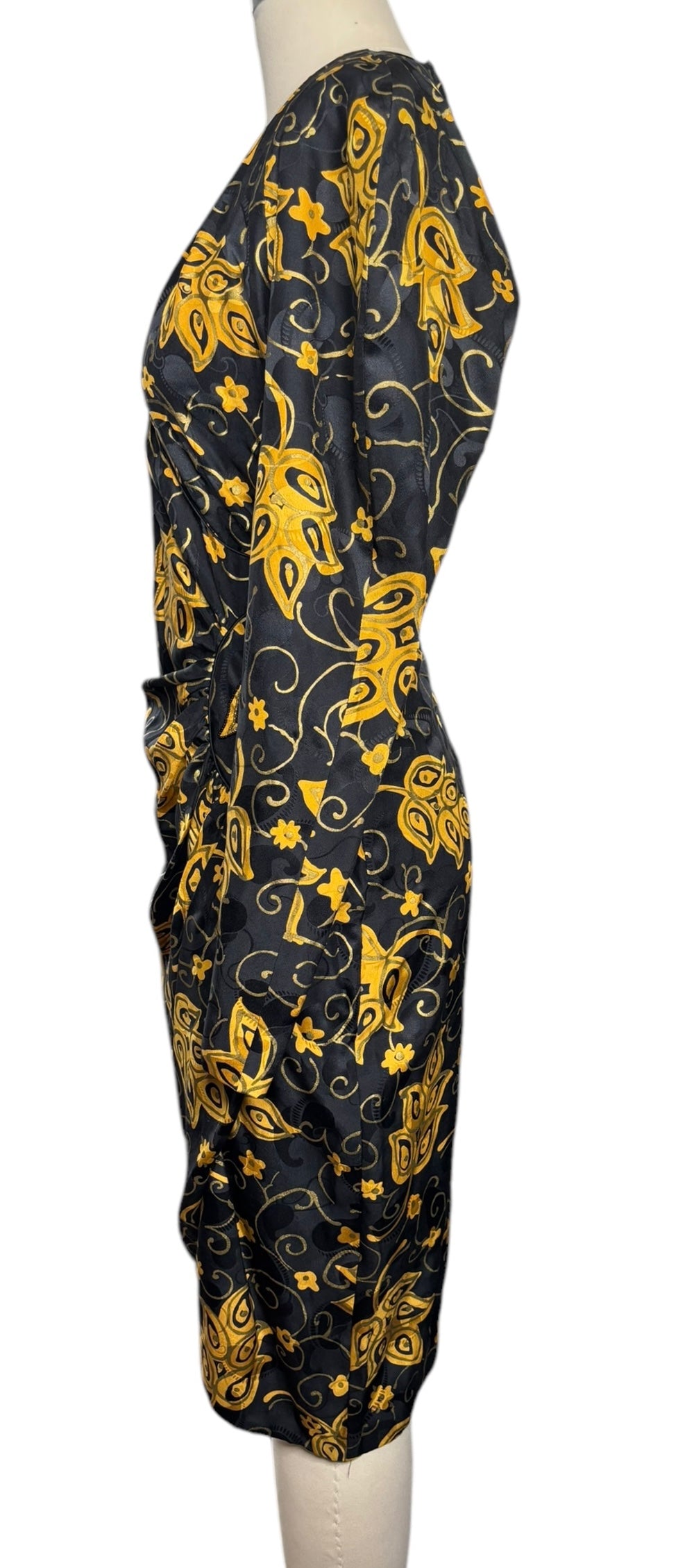 Vintage Silk Long-sleeved Midi Pencil Dress Regina Kravitz for David Starington