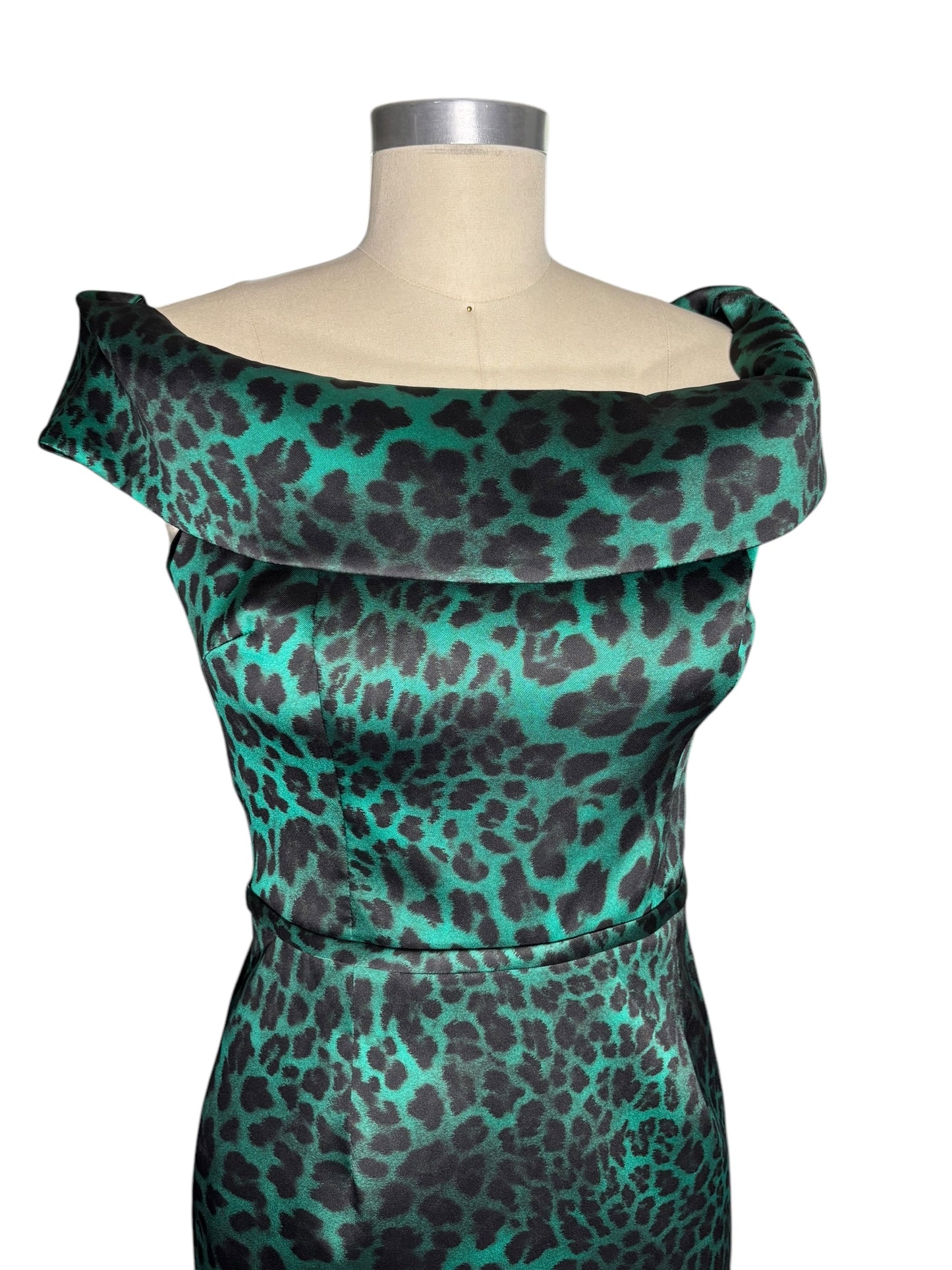 Rickie Freeman Teri Jon Green Leopard Print Party Mini Dress