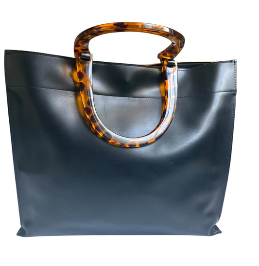 Made Exclusively For Dillards Black Vegan Leather Tote Leopard Lucite Handles