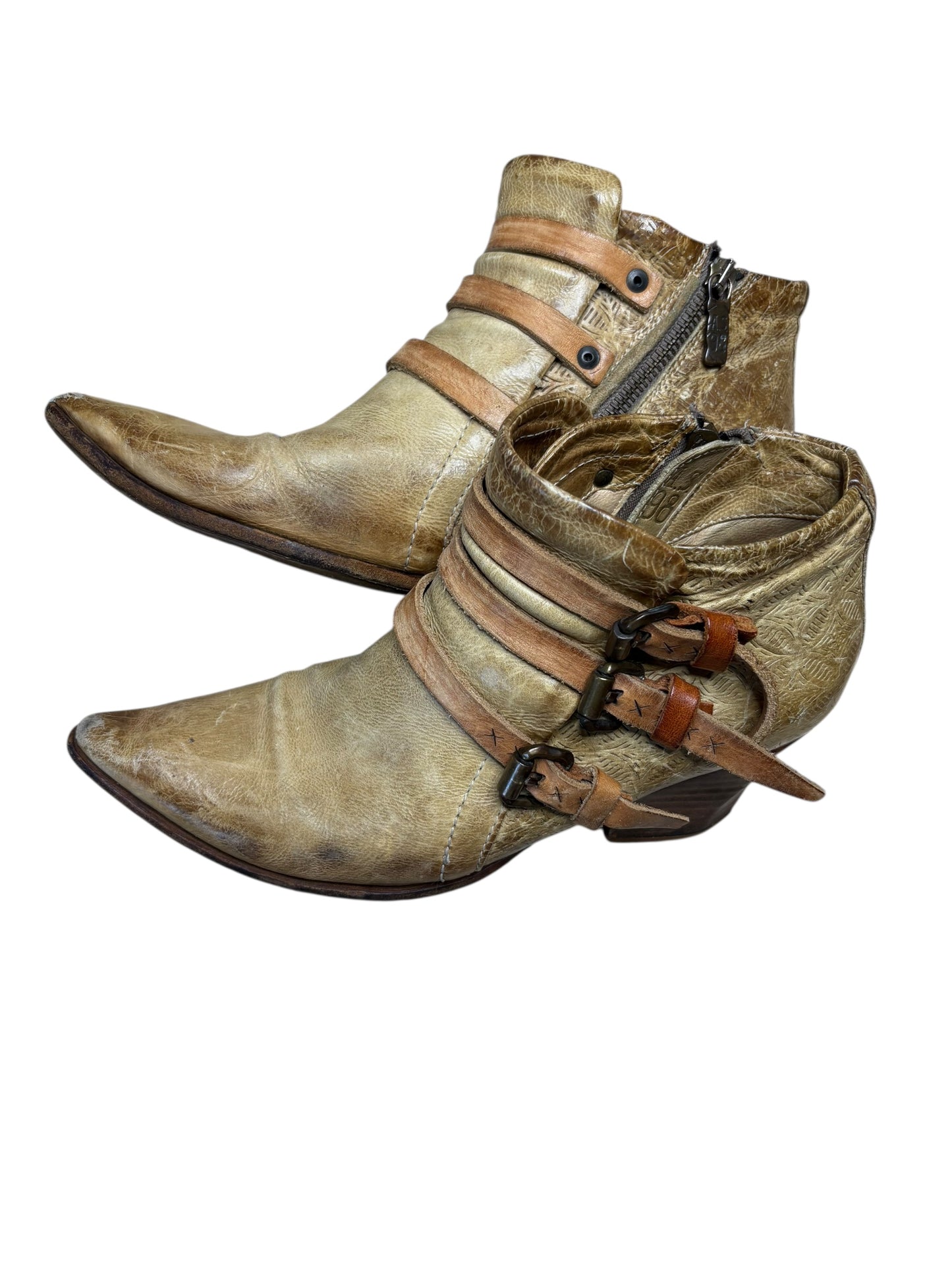 AS 98 Brown Ankle Cow Boots With Buckles