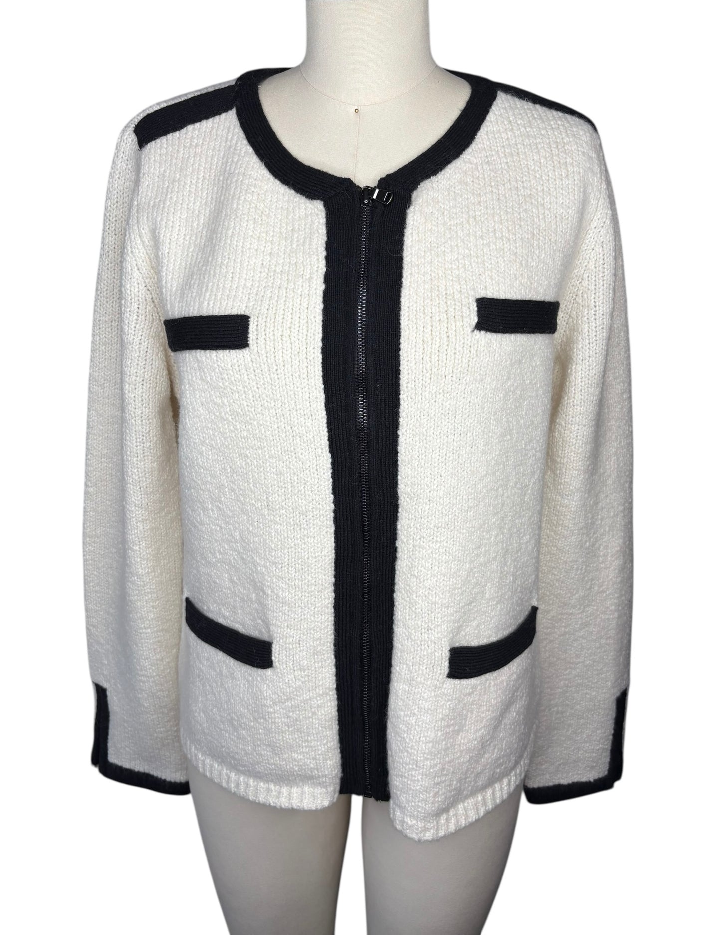 Ann Taylor Wool Boucle Contrast Trim Cardigan Sweater