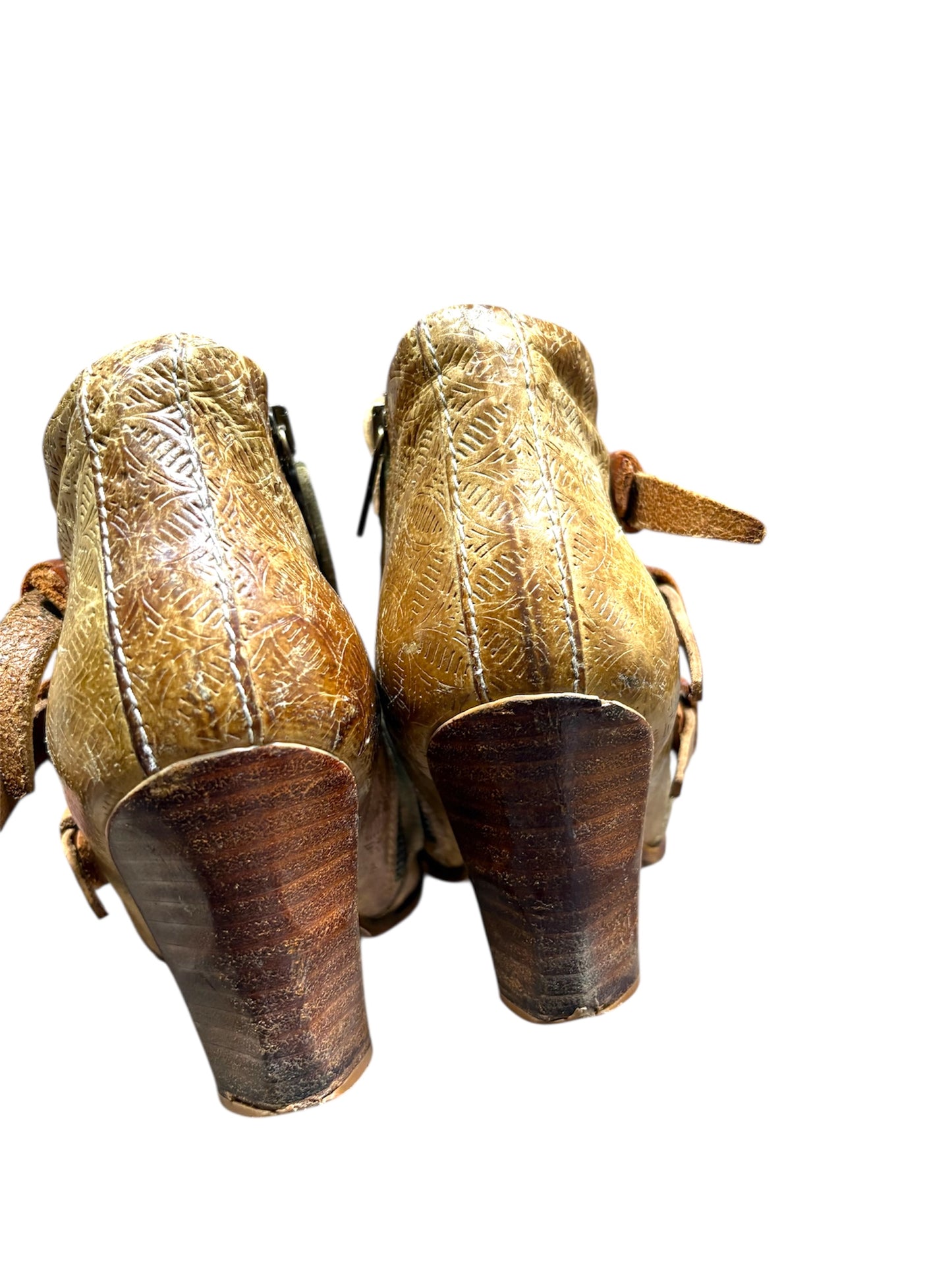 AS 98 Brown Ankle Cow Boots With Buckles