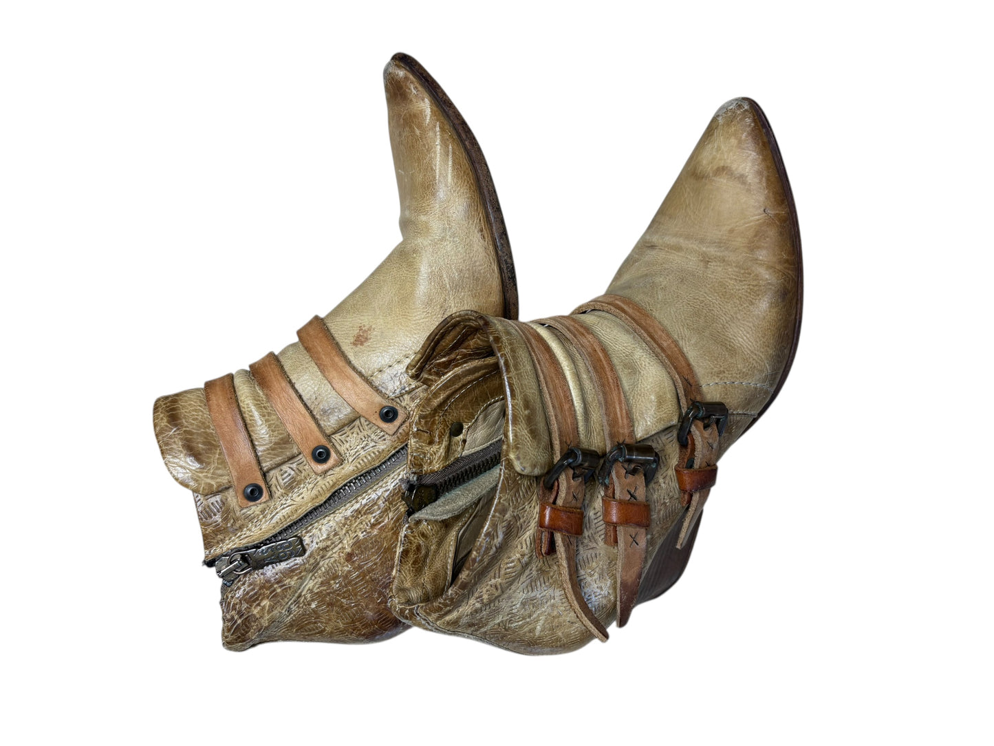 AS 98 Brown Ankle Cow Boots With Buckles