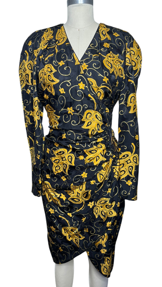 Vintage Silk Long-sleeved Midi Pencil Dress Regina Kravitz for David Starington
