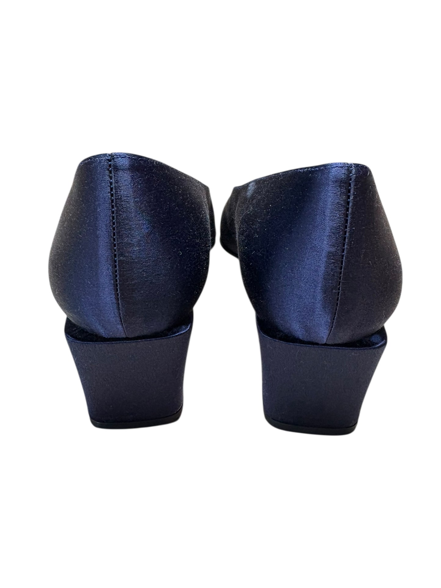 Charles Jourdan Navy Blue Silk Block Heel Shoes