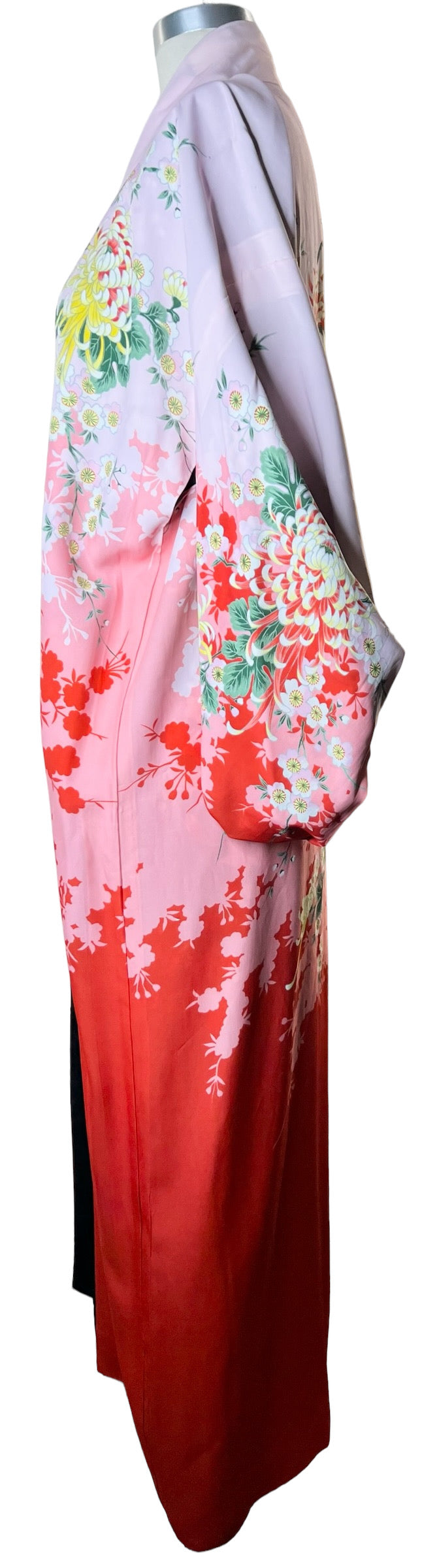Vintage Bespoke Silk Japanese Floral Painted Reversible Kimono Made in Japan One Size