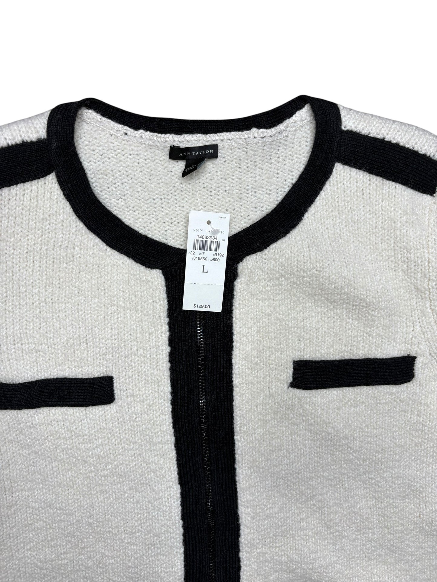 Ann Taylor Wool Boucle Contrast Trim Cardigan Sweater