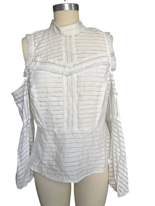 Bardot Cold Shoulder Mock Neck White Blouse