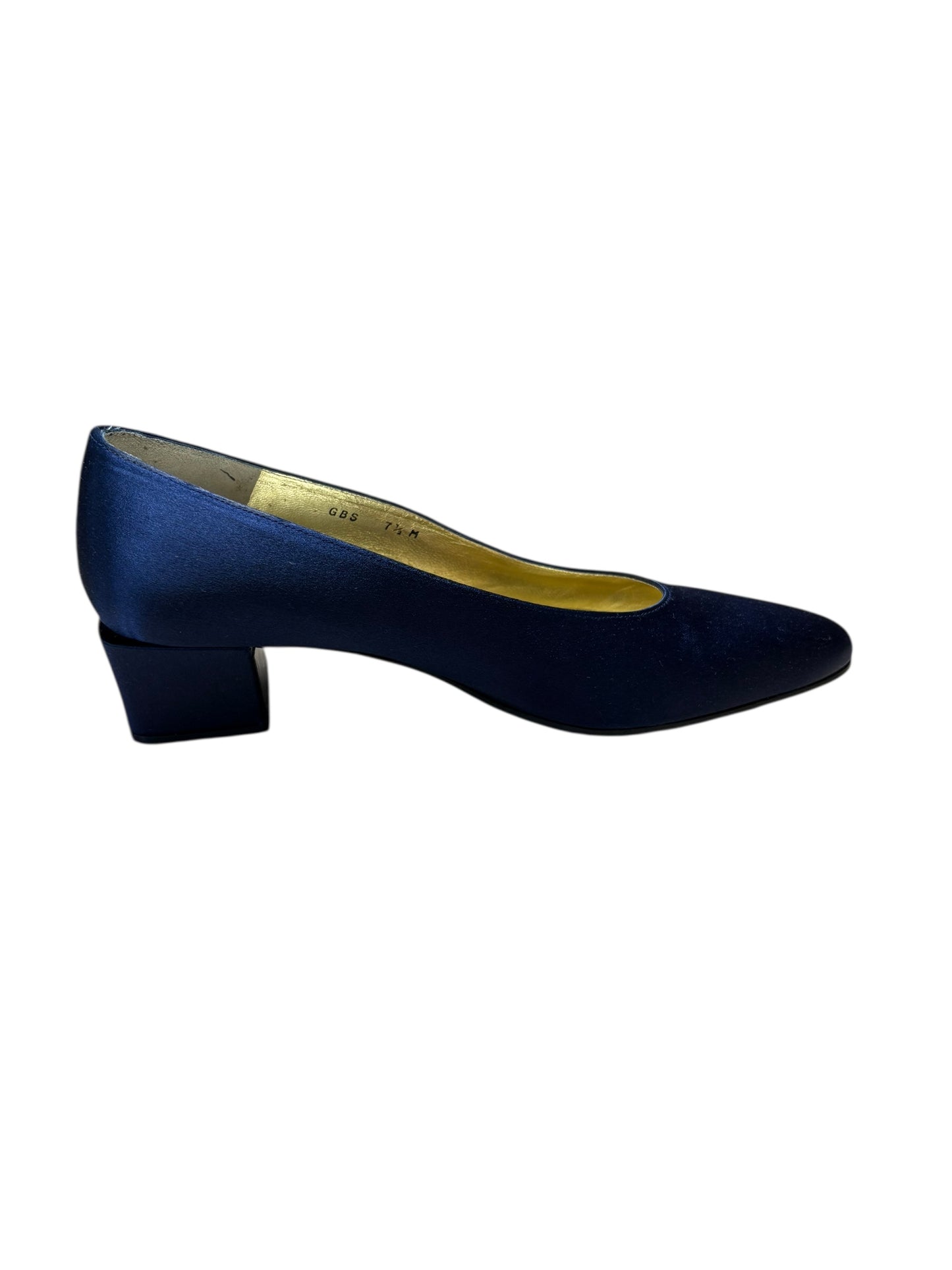 Charles Jourdan Navy Blue Silk Block Heel Shoes