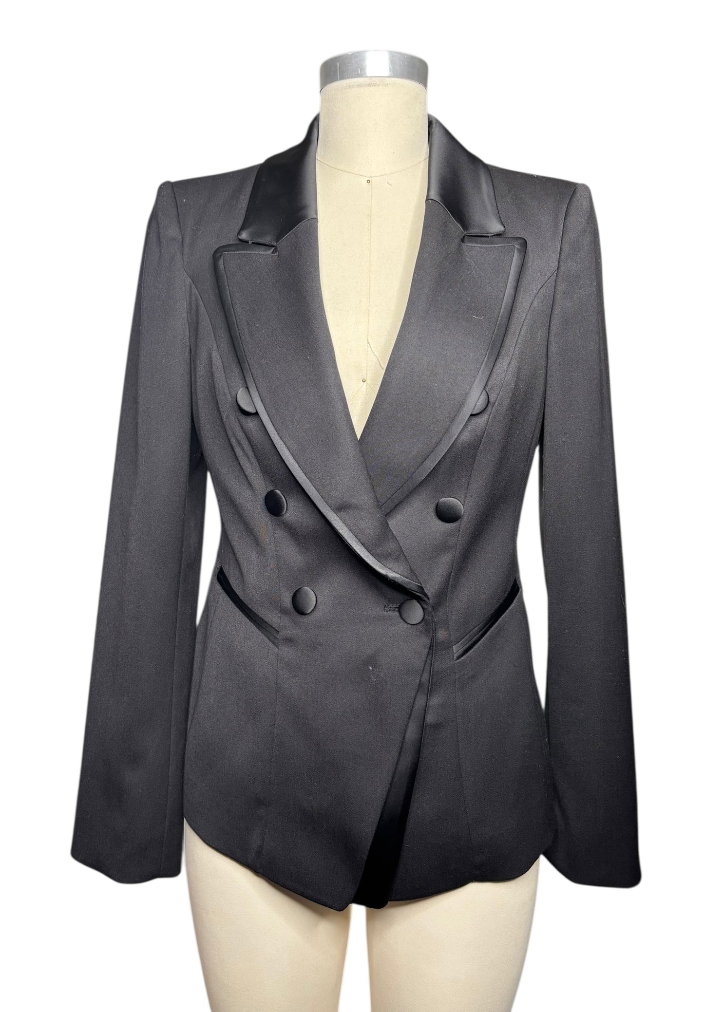 White|Black Structured Tuxedo Blazer