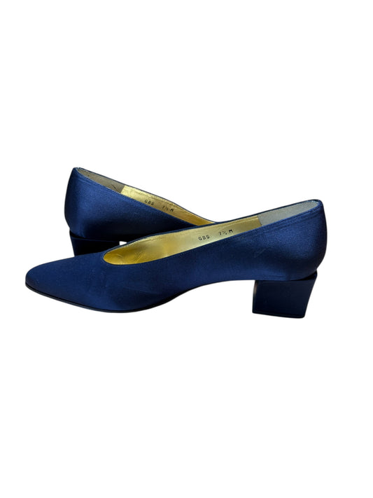 Charles Jourdan Navy Blue Silk Block Heel Shoes