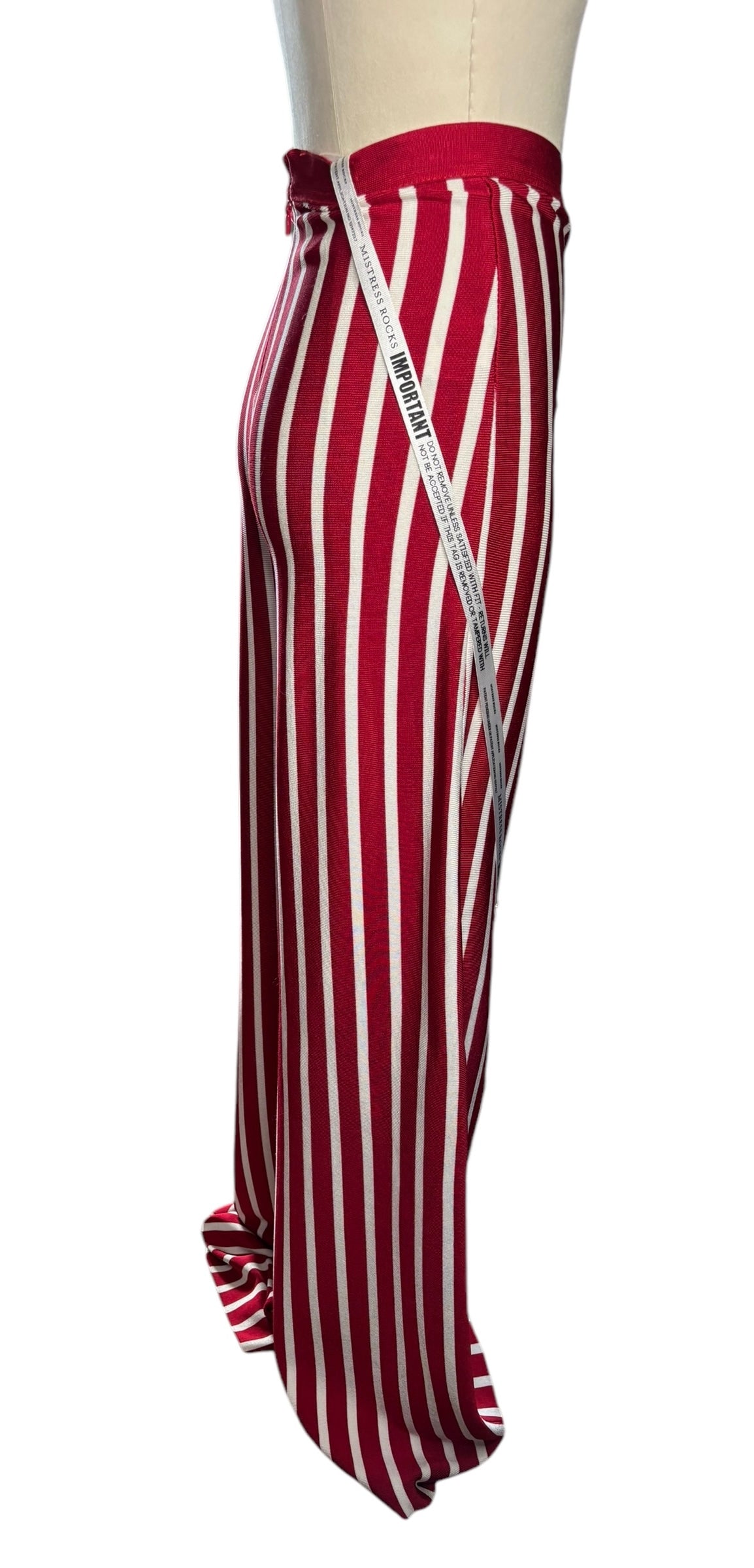 Mistress Rocks LA Red & White Striped Bandage Material Palazzo Bodycon Pants
