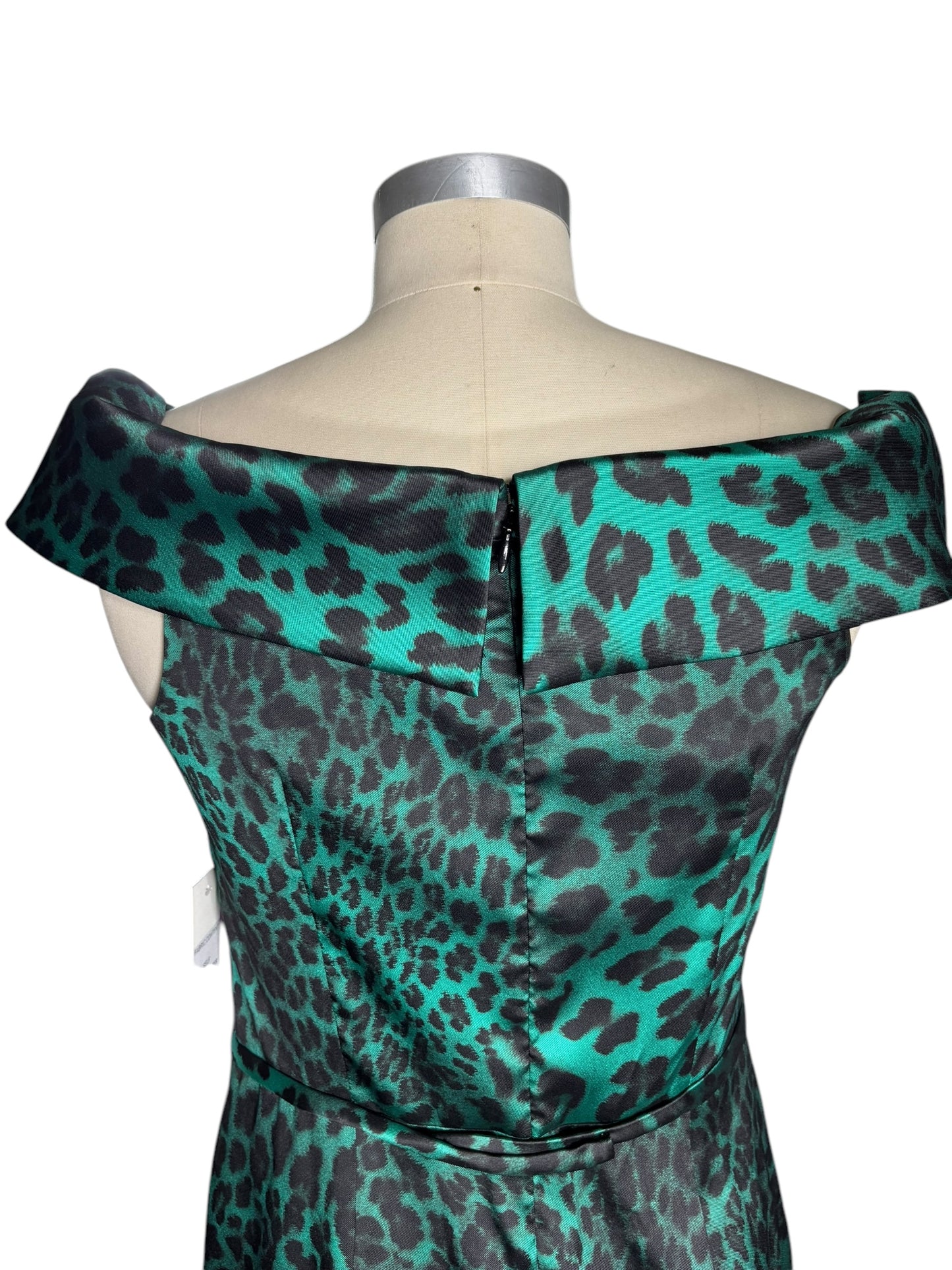 Rickie Freeman Teri Jon Green Leopard Print Party Mini Dress