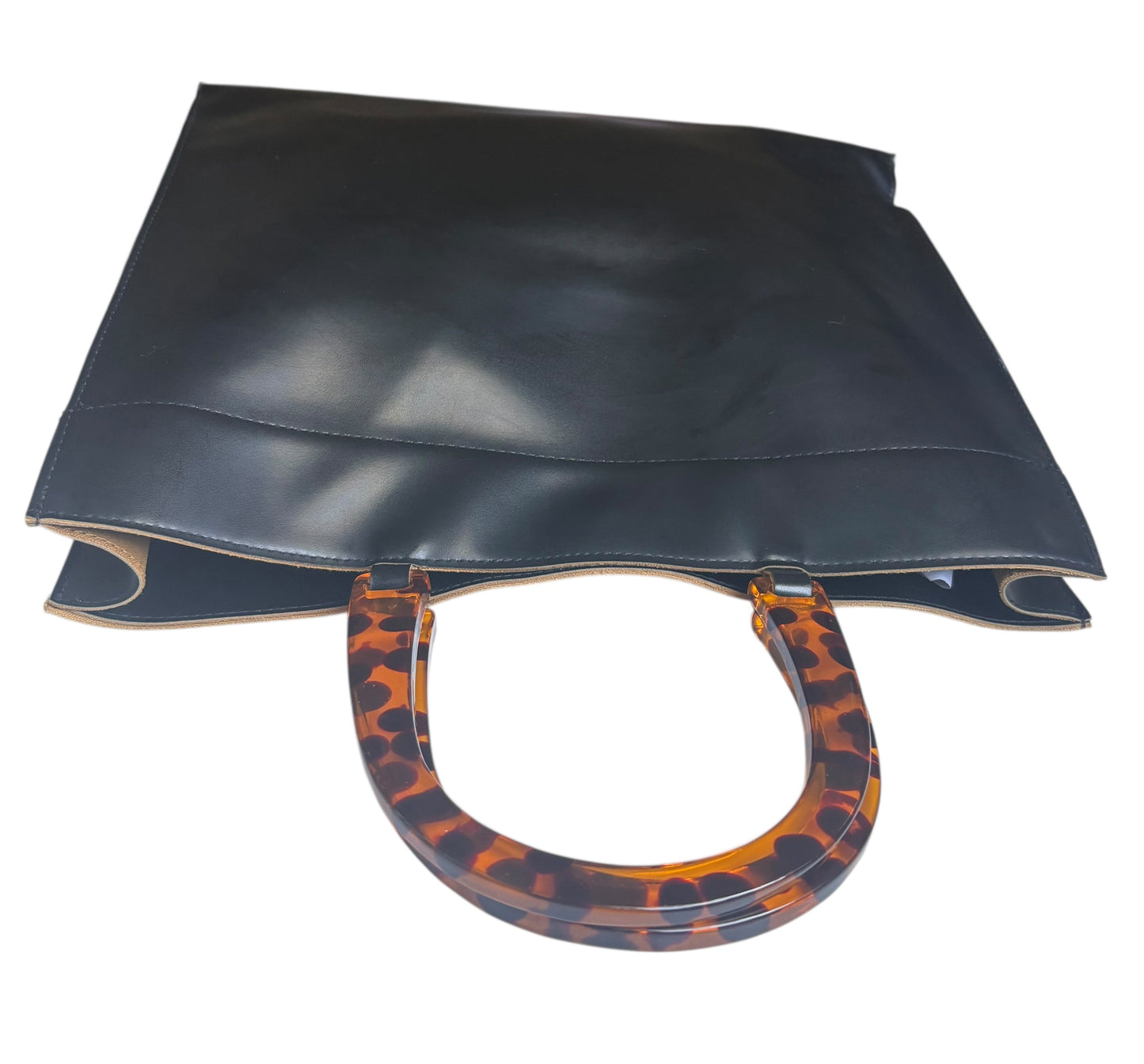 Made Exclusively For Dillards Black Vegan Leather Tote Leopard Lucite Handles